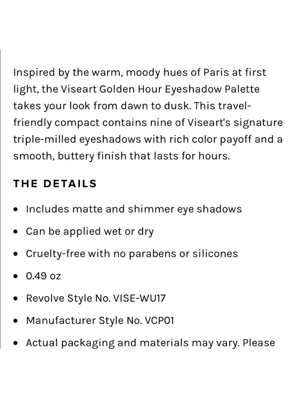 Viseart Golden Hour Eyeshadow Palette 9 Colors